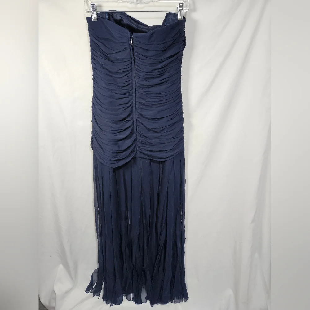 BCBG Max Azria Strapless Chiffon Gown Indigo Blue Pleated Maxi Dress Size 12 NWT - Picture 4 of 8